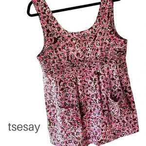 TSESAY | NWOT | SLEEVELESS COTTON PINK FLORAL PLEATED TOP POCKETS | SIZE: 8